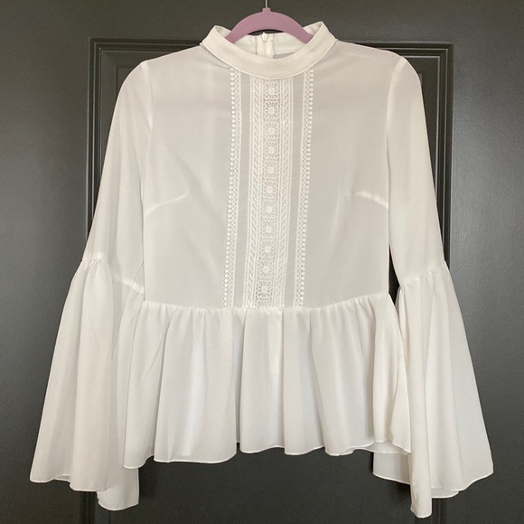 Tops - S/M Semi-Sheer Peplum Blouse with Floral Details